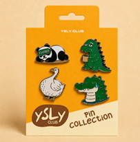 YSLY.CLUB Pin Rozet 4'lü Paket Dinazor/Timsah/Panda/Kaz